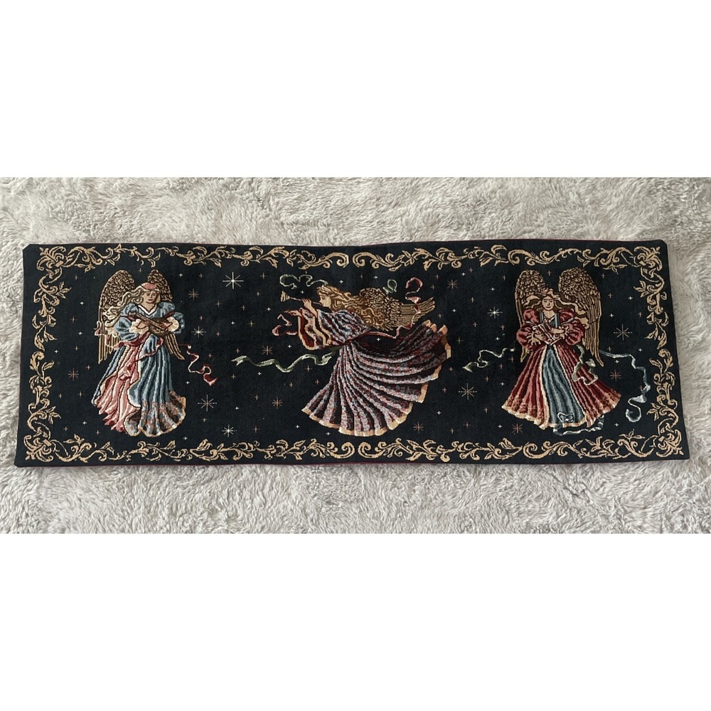 Vintage Tapestry Table Runner Hark Thee Angels Traditional Christmas 37" x 13"